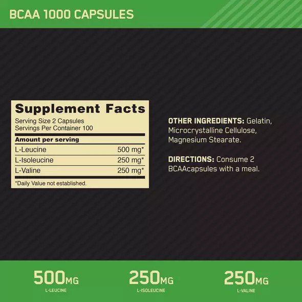 Optimum Nutrition BCAA 1000 200 Capsules (100 Servings) Sverige | 789DBRZVT