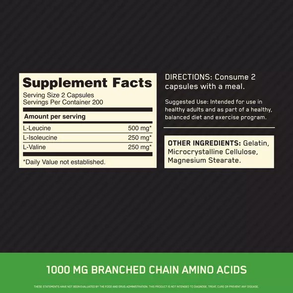 Optimum Nutrition BCAA 1000 400 Capsules (200 Servings) Sverige | 462FUCMJA