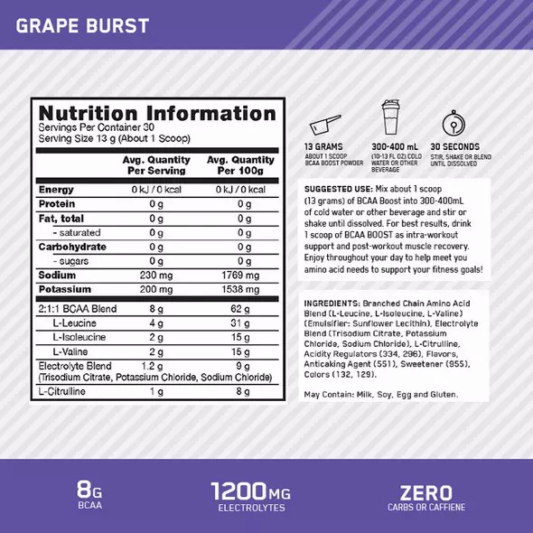 Optimum Nutrition BCAA Boost Grape 30 Serves Sverige | 649FAXNIR