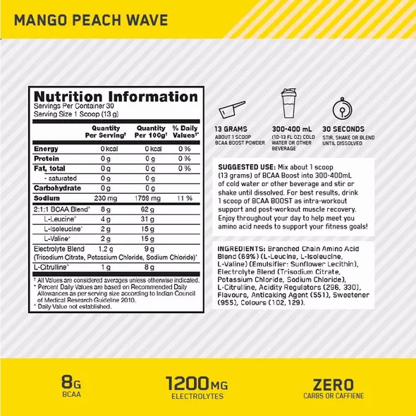 Optimum Nutrition BCAA Boost Mango Peach 30 Serves Sverige | 710NLSXGD