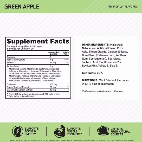 Optimum Nutrition ESSENTIAL AMIN.O. ENERGY® Green Apple 0.6 lb (30 Servings) Sverige | 678FJVPKU