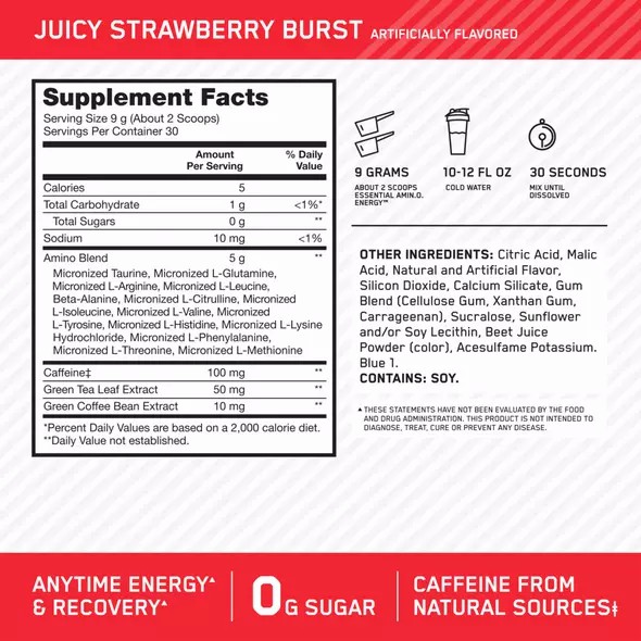 Optimum Nutrition ESSENTIAL AMIN.O. ENERGY® Juicy Strawberry - Notify Me 0.6 lb - Notify me Sverige | 810QKVGUC