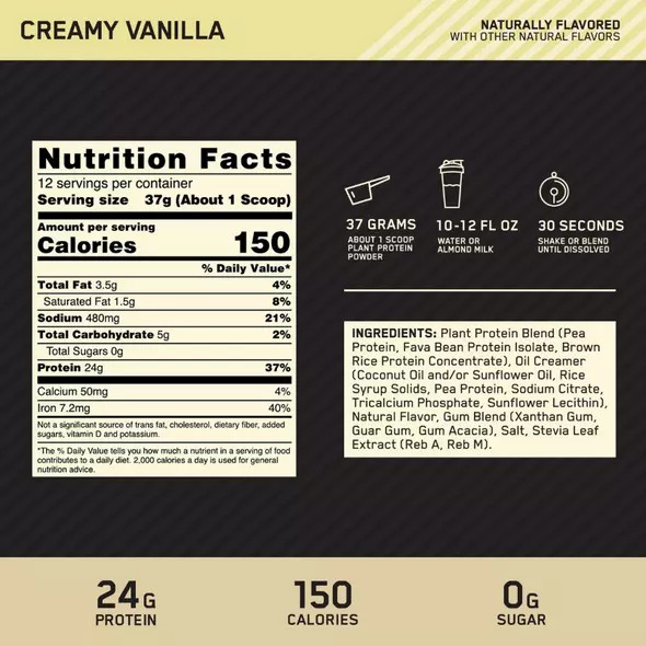 Optimum Nutrition GOLD STANDARD® 100% Plant Creamy Vanilla 0.98 lb (12 Servings) Sverige | 987HMQICJ