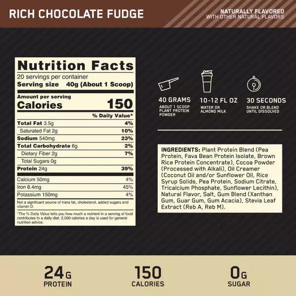 Optimum Nutrition GOLD STANDARD® 100% Plant Rich Chocolate Fudge 1.06 lb (12 Servings) Sverige | 938UNFIVK