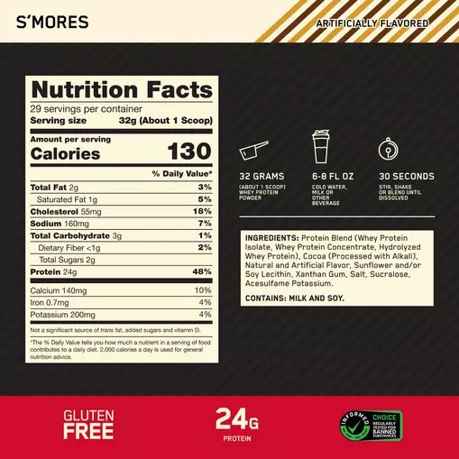 Optimum Nutrition GOLD STANDARD 100% WHEY™ *new* S'mores 2 lb (28 Servings) Sverige | 736SCEWBA