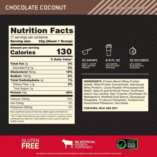 Optimum Nutrition GOLD STANDARD 100% WHEY™ Chocolate Coconut 5 lb (71 Servings) Sverige | 761FXPOZY