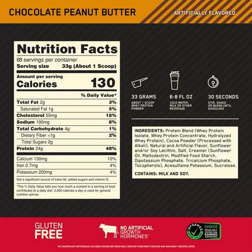 Optimum Nutrition GOLD STANDARD 100% WHEY™ Chocolate Peanut Butter 1.5 lb (22 Servings) Sverige | 716EQAZKW