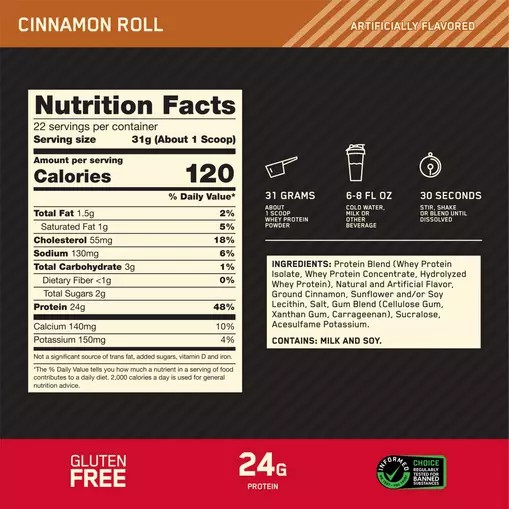 Optimum Nutrition GOLD STANDARD 100% WHEY™ Cinnamon Roll 1.5 lb (22 Servings) Sverige | 704XREAPI