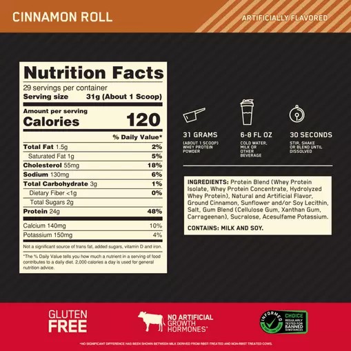 Optimum Nutrition GOLD STANDARD 100% WHEY™ Cinnamon Roll 2 lb (29 Servings) Sverige | 938ULMBSF