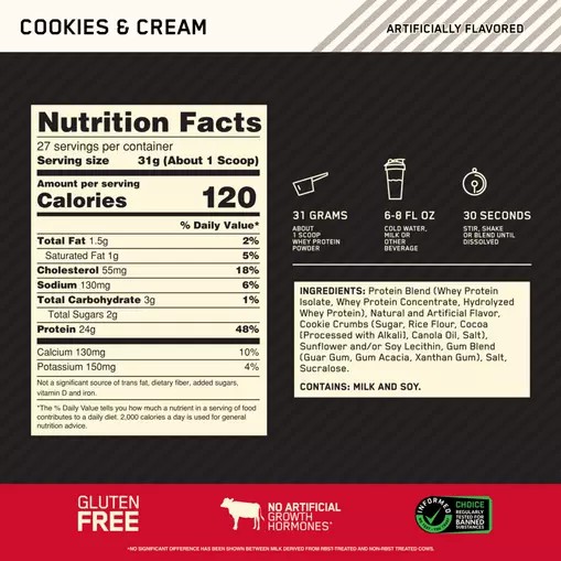 Optimum Nutrition GOLD STANDARD 100% WHEY™ Cookies & Cream 2 lb (27 Servings) Sverige | 740IOVAWQ