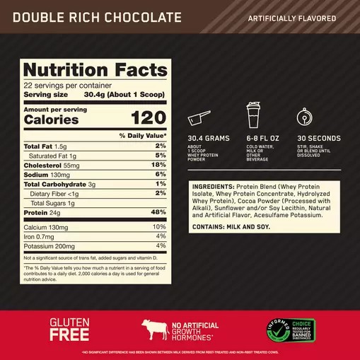 Optimum Nutrition GOLD STANDARD 100% WHEY™ Double Rich Chocolate 1.5 lb (22 Servings) Sverige | 169QHACJW