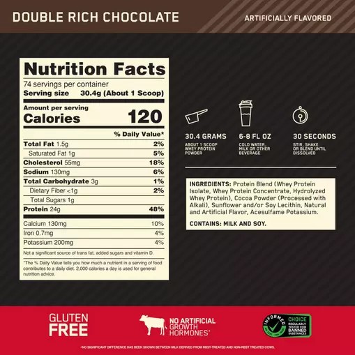 Optimum Nutrition GOLD STANDARD 100% WHEY™ Double Rich Chocolate 5 lb (74 Servings) Sverige | 923MRPWZV