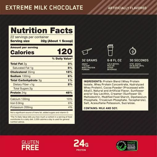 Optimum Nutrition GOLD STANDARD 100% WHEY™ Extreme Milk Chocolate 1.5 lb (22 Servings) Sverige | 827IFUOMK