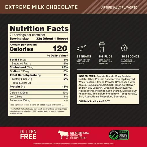 Optimum Nutrition GOLD STANDARD 100% WHEY™ Extreme Milk Chocolate 5 lb (71 Servings) Sverige | 132WPUCYI