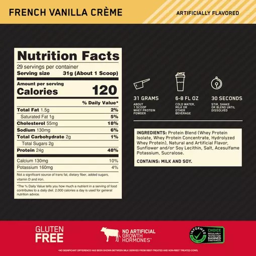 Optimum Nutrition GOLD STANDARD 100% WHEY™ French Vanilla Creme 2 lb (29 Servings) Sverige | 590UNOBIZ