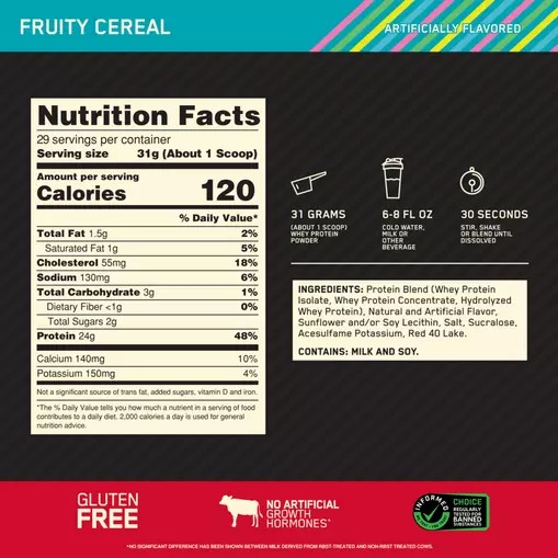 Optimum Nutrition GOLD STANDARD 100% WHEY™ Fruity Cereal 2 lb (29 Servings) Sverige | 278QAJUZF