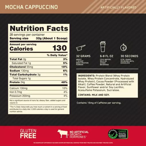 Optimum Nutrition GOLD STANDARD 100% WHEY™ Mocha Cappuccino 2 lb (28 Servings) Sverige | 412GYVFOZ