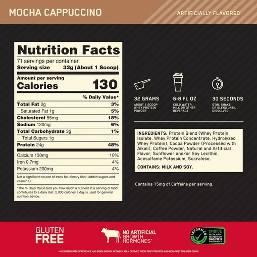 Optimum Nutrition GOLD STANDARD 100% WHEY™ Mocha Cappuccino 5 lb (71 Servings) Sverige | 074VPMAYN