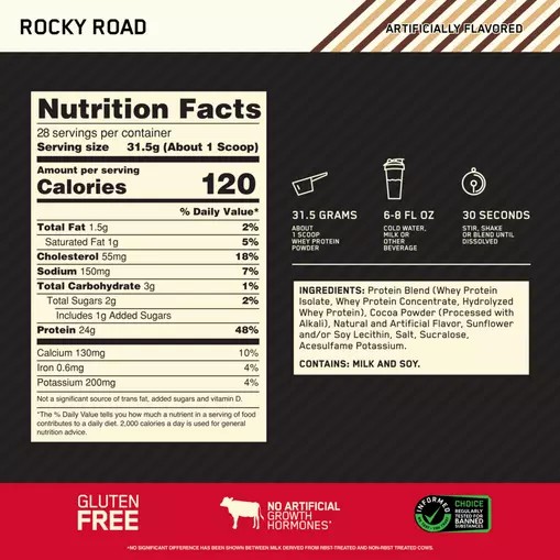 Optimum Nutrition GOLD STANDARD 100% WHEY™ Rocky Road 2 lb (28 Servings) Sverige | 285SFVUBW