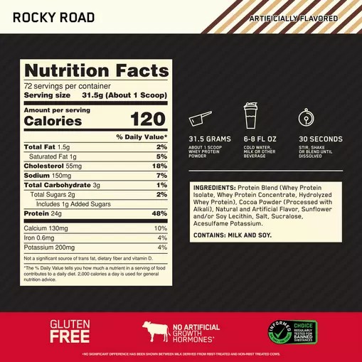 Optimum Nutrition GOLD STANDARD 100% WHEY™ Rocky Road 5 lb (72 Servings) Sverige | 209AUBKME