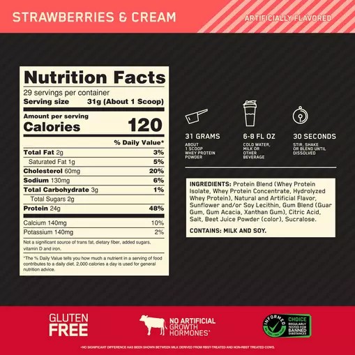 Optimum Nutrition GOLD STANDARD 100% WHEY™ Strawberries & Cream 2 lb (29 Servings) Sverige | 569PSQGIA