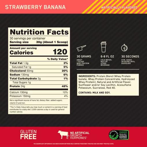 Optimum Nutrition GOLD STANDARD 100% WHEY™ Strawberry Banana 2 lb (30 Servings) Sverige | 058SNBMXQ