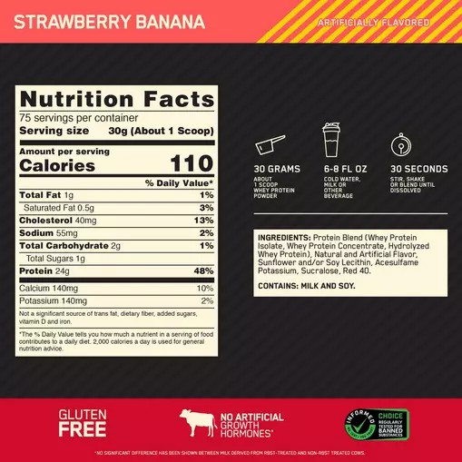 Optimum Nutrition GOLD STANDARD 100% WHEY™ Strawberry Banana 5 lb (75 Servings) Sverige | 062ZBVFTC