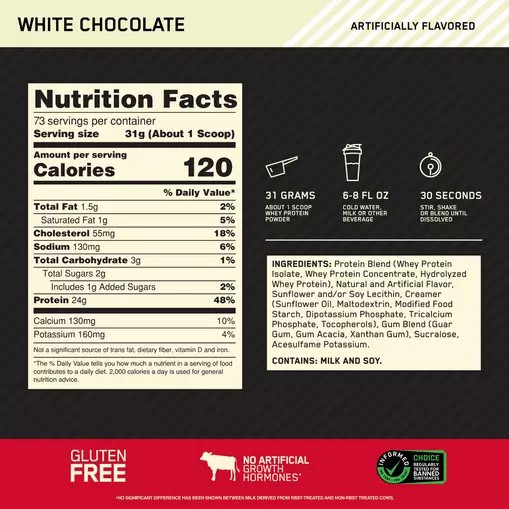 Optimum Nutrition GOLD STANDARD 100% WHEY™ White Chocolate 5 lb (73 Servings) Sverige | 315LIAQOP