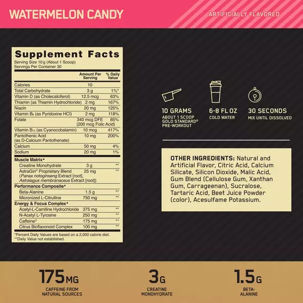 Optimum Nutrition GOLD STANDARD® Pre-Workout Watermelon 0.66 lb (30 Servings) Sverige | 274CJKDNI