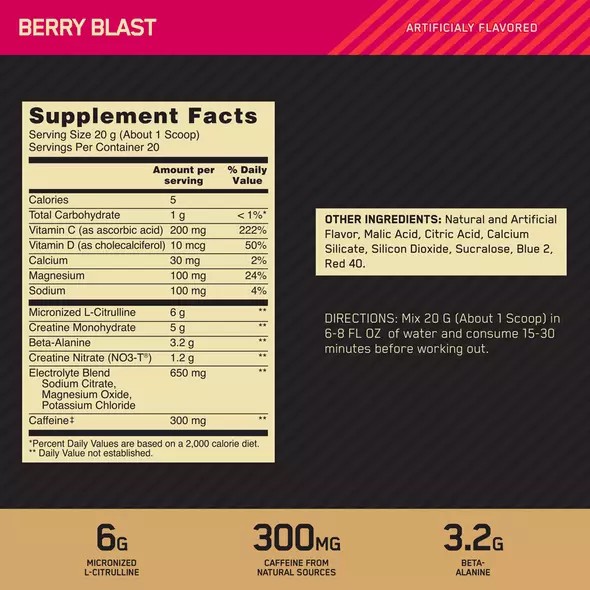 Optimum Nutrition GOLD STANDARD® Pre Advanced Berry Blast 0.88 lb (20 Servings) Sverige | 759IFWLAC