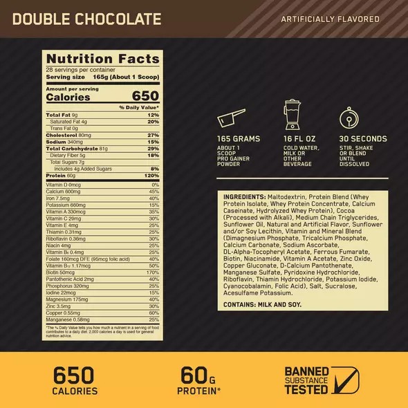 Optimum Nutrition GOLD STANDARD® Pro Gainer Double Chocolate 5.09 lb (14 Servings) Sverige | 768JAOYNC