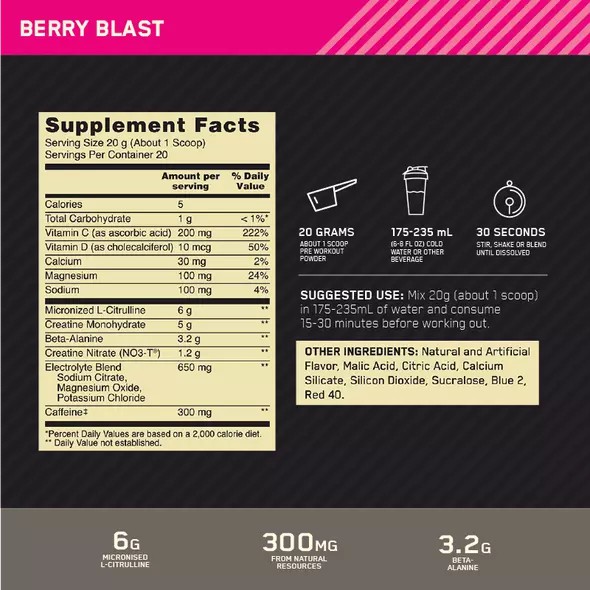 Optimum Nutrition Gold Standard Pre Advanced Berry Blast 20 Serves Sverige | 465KBEMDN