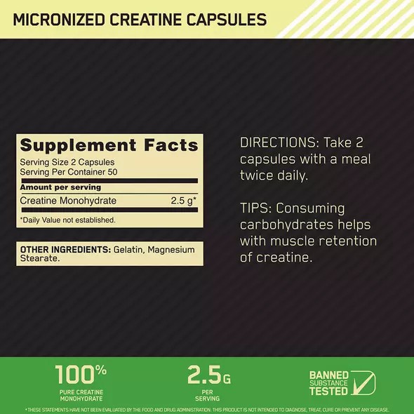 Optimum Nutrition Micronized Creatine Capsules 100 Capsules (50 Servings) Sverige | 952TDYJZS