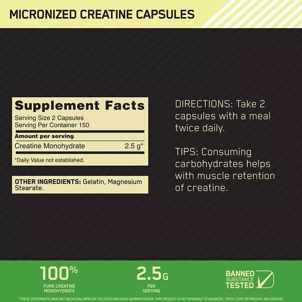 Optimum Nutrition Micronized Creatine Capsules 300 Capsules (150 Servings) Sverige | 109WNQCSY