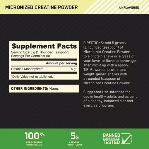 Optimum Nutrition Micronized Creatine Powder Unflavored 0.66 lb (60 Servings) Sverige | 923RDGFLY