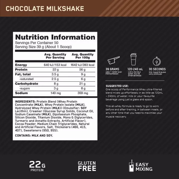 Optimum Nutrition Performance Whey Chocolate 1.95kg Sverige | 153MEWLKF