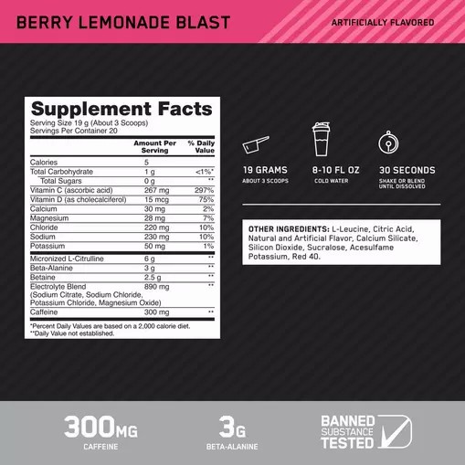 Optimum Nutrition Platinum Igniter Berry Lemonade Blast 0.84 lb (20 Servings) Sverige | 845FHAKDW