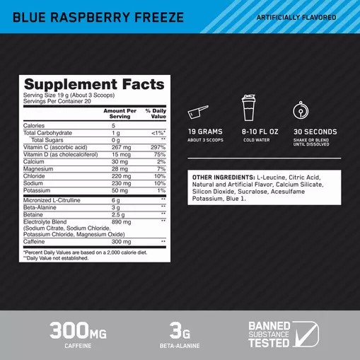 Optimum Nutrition Platinum Igniter Blue Raspberry Freeze 0.84 lb (20 Servings) Sverige | 720JLCWTR