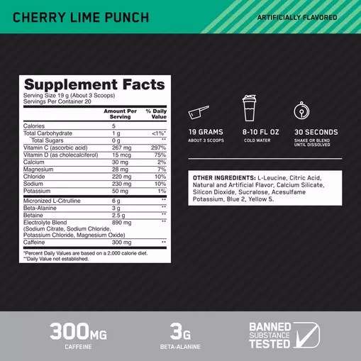 Optimum Nutrition Platinum Igniter Cherry Lime Punch 0.84 lb (20 Servings) Sverige | 701VWQRNP