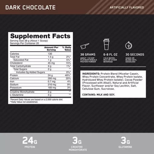 Optimum Nutrition Platinum Rebuild Dark Chocolate 1.67 lb (20 Servings) Sverige | 075MBHYUR